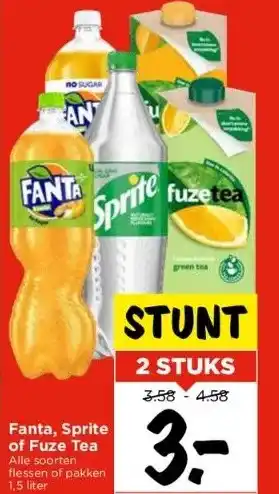 Vomar Voordeelmarkt Fanta, sprite of fuze tea alle soorten flessen of pakken 1,5 liter aanbieding