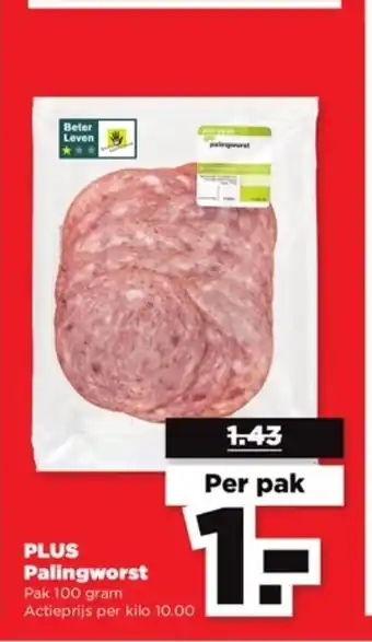 PLUS Plus palingworst pak 100 gram per pak aanbieding