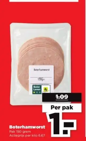 PLUS Boterhamworst pak 150 gram per pak aanbieding