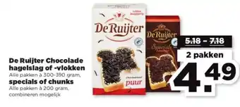 PLUS De ruijter chocolade hagelslag of -vlokken 300-390g specials of chunks 200g aanbieding