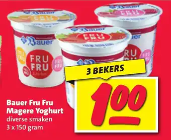 Nettorama Bauer fru fru magere yoghurt 3 x 150g aanbieding