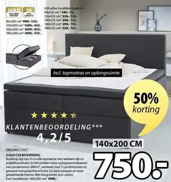 Jysk GOLD C50 BOXSPRING 140x200cm aanbieding