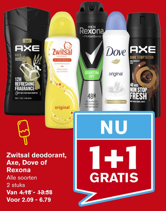 Hoogvliet Zwitsal deodorant, Axe, Dove of Rexona aanbieding