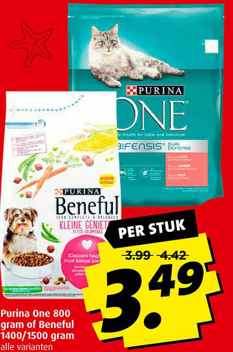 Boni Purina One 800 gram of Beneful 1400/1500 gram aanbieding