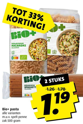 Boni Bio+ pasta aanbieding