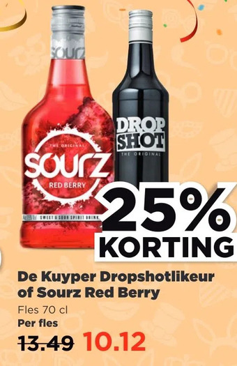 PLUS De kuyper dropshotlikeur of sourz red berry aanbieding