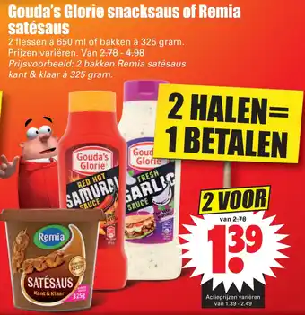 Dirk Gouda's Glorie snacksaus of Remia satésaus aanbieding