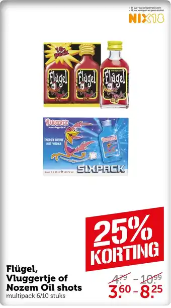 Coop Flügel, vluggertje of nozem oil shots aanbieding