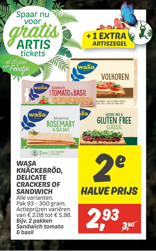 Wasa knäckebröd, delicate crackers of sandwich aanbieding bij Dekamarkt
