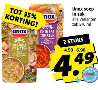 Boni Unox soep in zak aanbieding