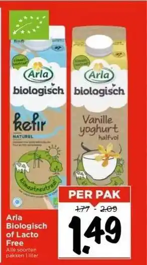 Vomar Voordeelmarkt Arla biologisch of lacto free aanbieding