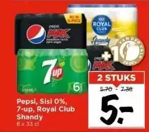 Vomar Voordeelmarkt Pepsi, sisi 0%, 7-up, royal club shandy aanbieding