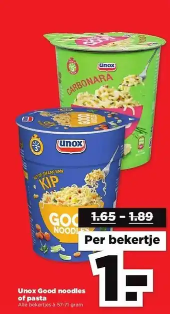 PLUS Unox good noodles of pasta aanbieding