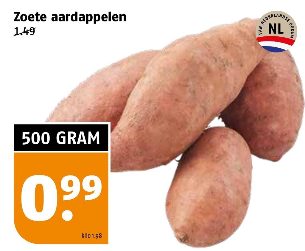 Zoete aardappelen 500g aanbieding bij Poiesz