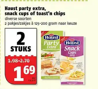 Poiesz Haust party extra, snack cups of toast'n chips aanbieding