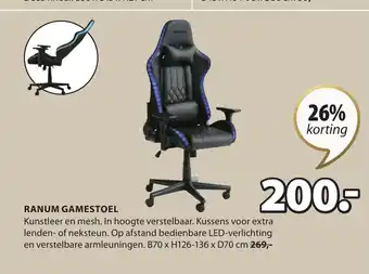 Jysk Ranum Gamestoel B70xH126-136xD70 cm aanbieding