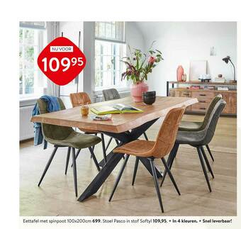 Profijt Meubel Eettafel Met Spinpoot 100x200cm, Stoel Pasco aanbieding