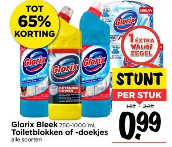 Vomar Voordeelmarkt Glorix Bleek, Toiletblokken Of -doekjes Tot 65% Korting aanbieding