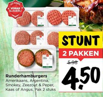 Vomar Voordeelmarkt Runderhamburgers Amerikaans, Argentina, Smokey, Zeezout & Peper, Kaas Of Angus aanbieding