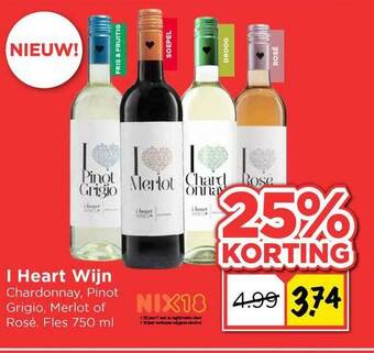 Vomar Voordeelmarkt I Heart Wijn Chardonnay, Pinot Grigio, Merlot Of Rosé 25% Korting aanbieding