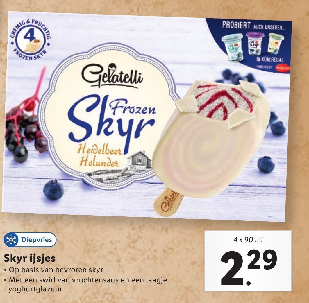 Gelatelli Skyr ijsjes 4*90g aanbieding bij Lidl