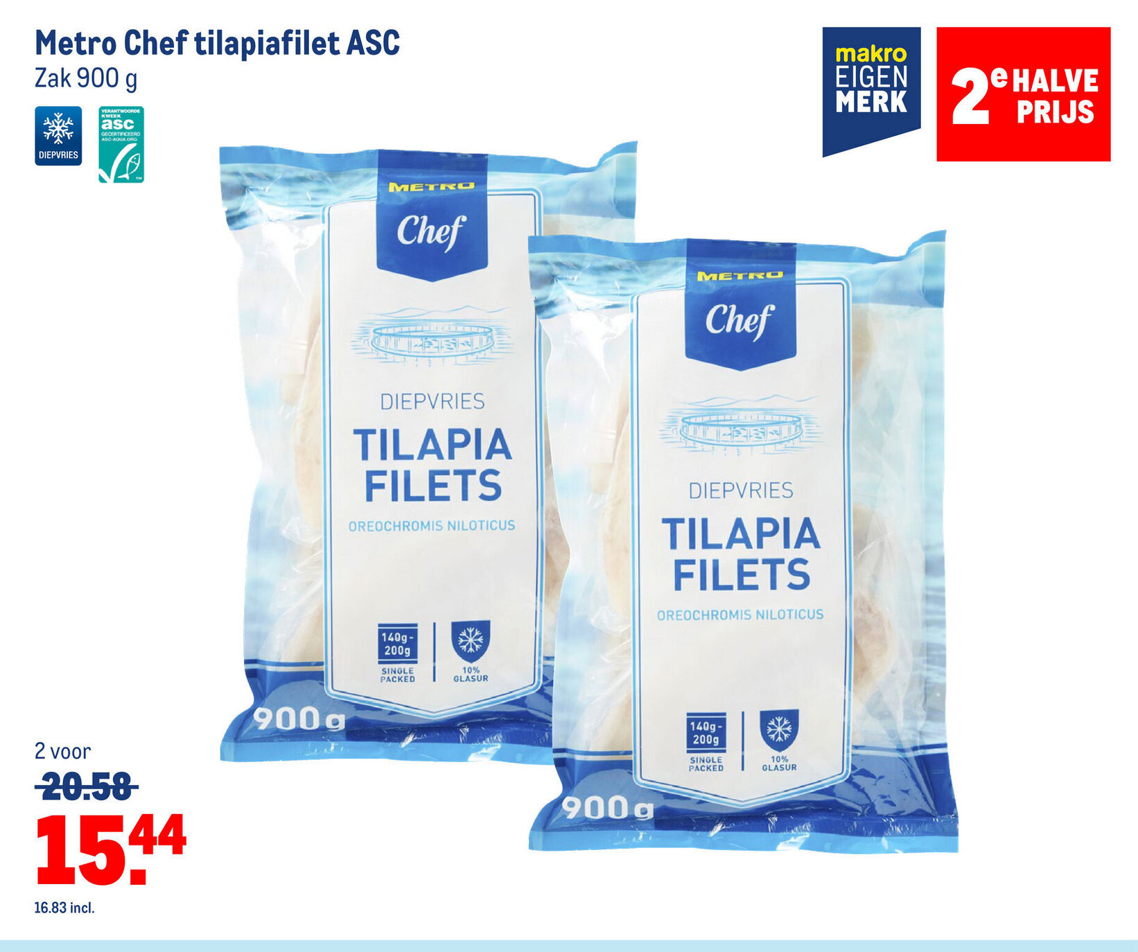 Metro Chef tilapiafilet ASC 900 gram aanbieding bij Makro