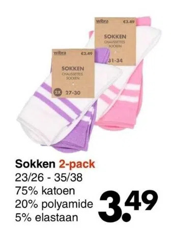 Wibra Sokken 2-pack aanbieding