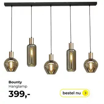 Lampidee Bounty - Hanglamp 5 lichts zwart/goud met 5 smoke glazen aanbieding