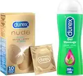 Bol.com Durex - 10 stuks condooms - nude xl - 200 ml glijmiddel - play massage 2/1 aloe - voordeelverpakking aanbieding