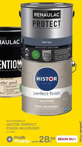 Praxis Histor perfect finish muurverf 2.5 liter aanbieding