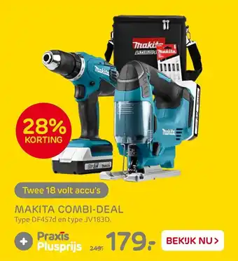 Praxis Makita combi-deal type DF457d en type JV183D aanbieding