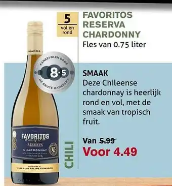 Hoogvliet Favoritos reserva chardonnay aanbieding