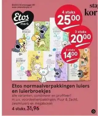 Etos Etos normaalverpakkingen luiers en luierbroekjes aanbieding