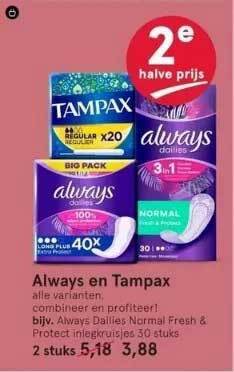 Etos Always en tampax aanbieding