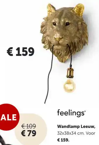 Woonboulevard Poortvliet Feelings Wandlamp Leeuw aanbieding