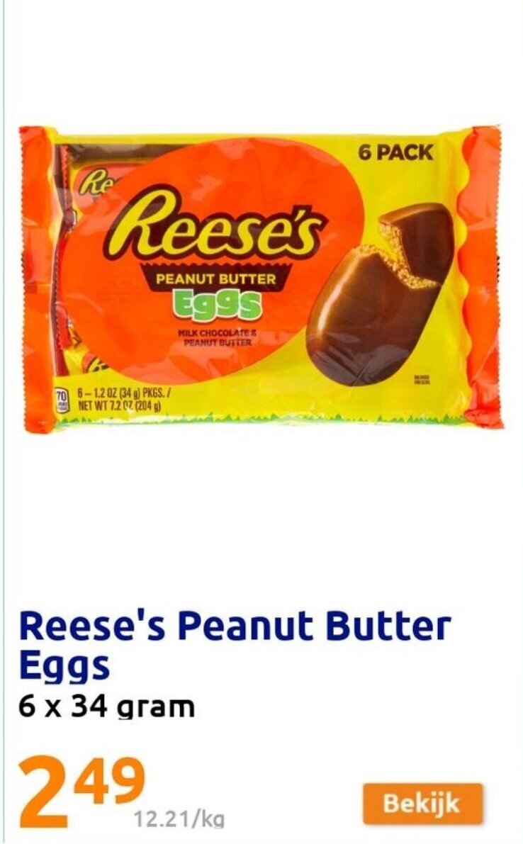 Reese's peanut butter eggs 6 x 34g aanbieding bij Action