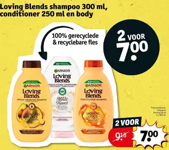 Kruidvat Loving blends shampoo 300 ml, conditioner 250 ml en body aanbieding