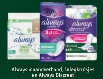 Kruidvat Always maandverband, inlegkruisjes en always discreet aanbieding