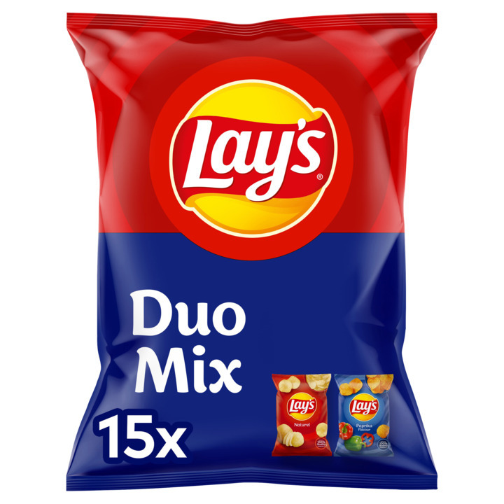 Lay's chips duo mix paprika & naturel 15 zakjes aanbieding bij Jumbo