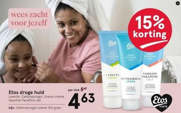 Etos droge huid lanette, cetomacrogol, ureum crème, vaseline paraffine