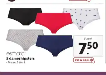 Lidl Esmara 5 dameshipsters maten: S t/m L aanbieding