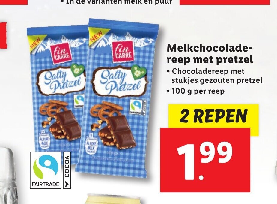 Melkchocolade-reep met pretzel aanbieding bij Lidl