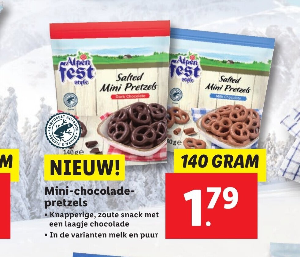 Minichocoladepretzels 140 gram aanbieding bij Lidl