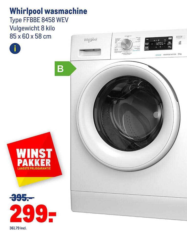 Whirlpool wasmachine ffbbe 8458 wev aanbieding bij Makro