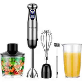 Blokker Safecourt kitchen 6-delige staafmixer set - 1000 watt - hakmolen - 20 snelheden - inclusief melkopschuimer & maatbeker aanbieding