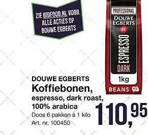 Bidfood Douwe egberts, koffiebone, espresso, dark roast, 100% arabica aanbieding