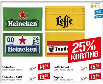 Coop Heineken, heineken 0.0%, leffe blond of jupiler aanbieding