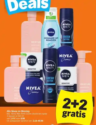 Albert Heijn Alle Nivea en Monday 150 ml 2+2 gratis aanbieding