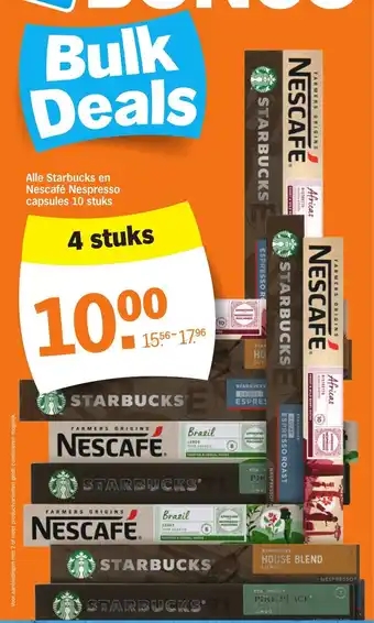 Albert Heijn Alle Starbucks en Nescafe Nespresso capsules 10 stuks aanbieding