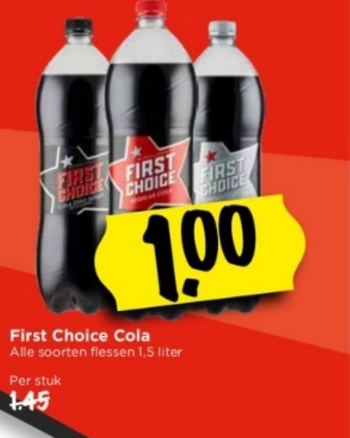First Choice Cola 1.5 liter aanbieding bij Vomar Voordeelmarkt